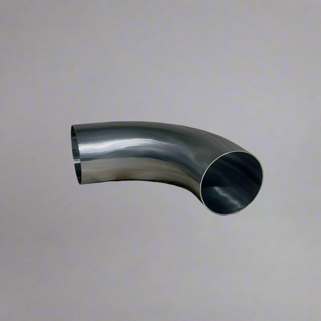 Stainless steel exhaust bends for custom systems, providing durable and precise angles for optimal exhaust flow.