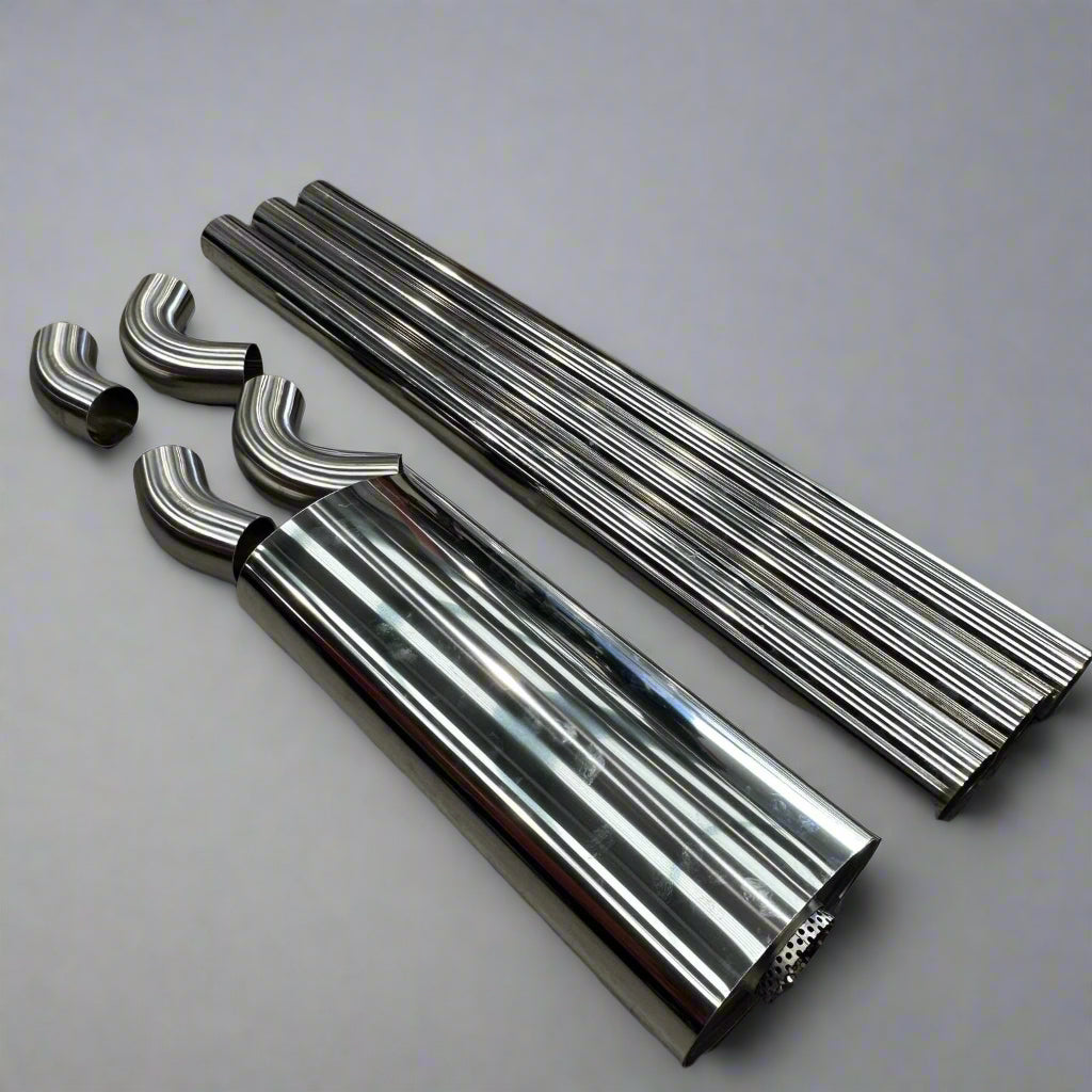 Custom exhaust 'Build Your Own' Kit, featuring all essential components for creating a personalized exhaust system.