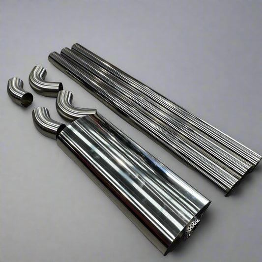 Custom exhaust 'Build Your Own' Kit, featuring all essential components for creating a personalized exhaust system.